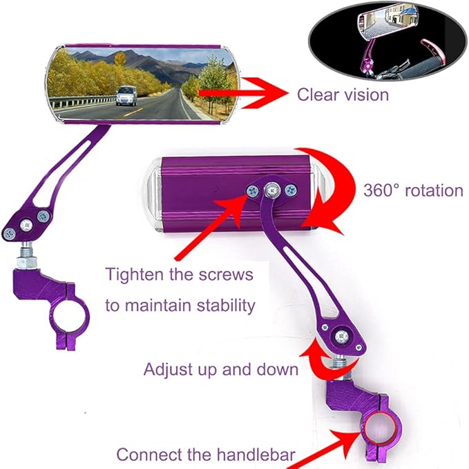 Bike Mirrors Handlebar Rearview Mirror, Bicycle Mirrors for Handlebars 2 pack, Bike Mirrors for Handlebar for Electric Bike, Mountain Bike, and Fixed Gear Bike (purple)
