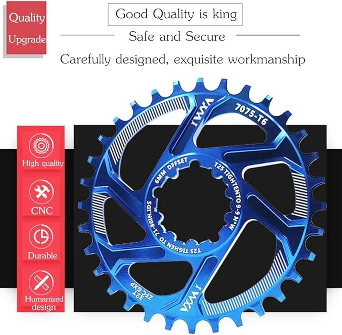 YBEKI Narrow-Wide Chainring 30T-38T - CNC 7075-T6 Aluminum MTB Chainwheel for SRAM GXP/XX1/X01 (3mm/6mm Offset) | Eagle Tooth Design | Ultra-Light 60-80g | Hard Anodized Black