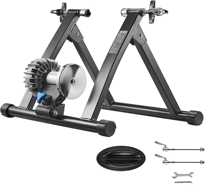 VEVOR Bike Trainer, 26-29 Inch & 700C Wheels, Foldable Fluid Bicycle Stationary Trainer Stand for Indoor Exercise Riding with Quick Release Skewer & Front Wheel Riser Block, Fits Road Bikes, Black