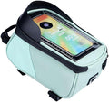 Bike Frame Bag Waterproof - Top Tube Frame Pouch, Cycling Pouch with Rain Cover, Fits Up to 6.5" Touchscreen Window, Storage Straps (green)