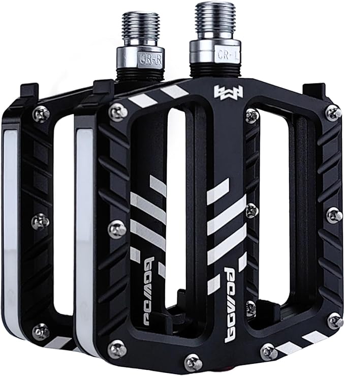 Bicycle Pedals with LED lights 5 Modes, Tap On-Off, USB Rechargeable, Waterproof, Flat CNC Aluminum Road Bike Pedals w 9/16" Cr-Mo Steel Axel w Pin, for Ebike, Commuter, Hybrid, City, Beach Bike