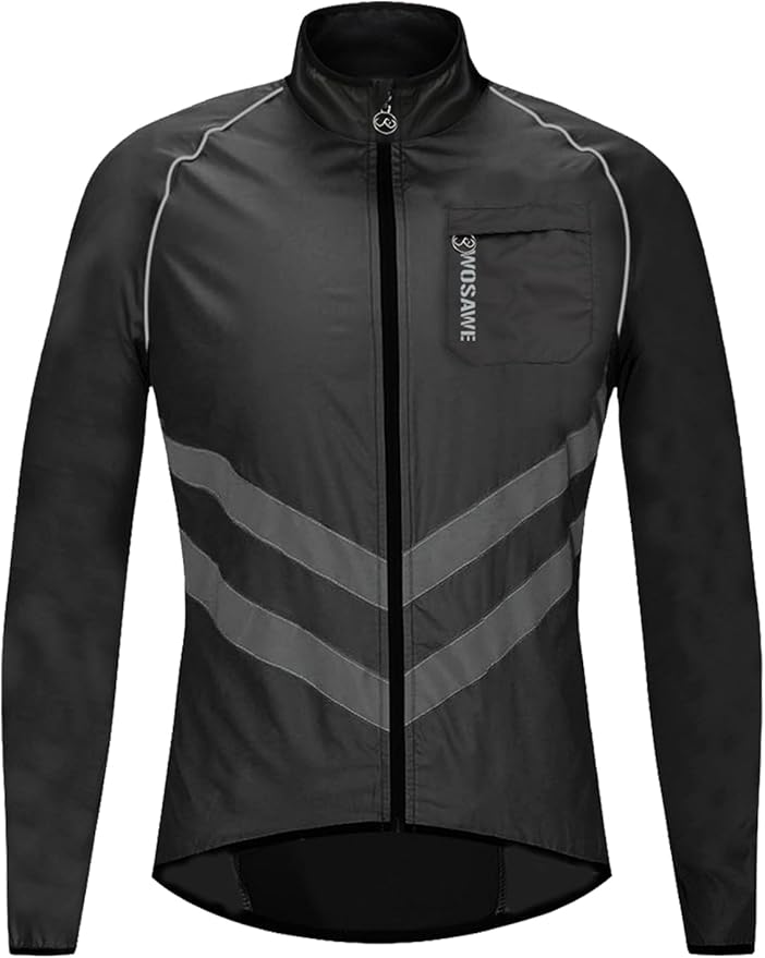 WOSAWE Men's High Visibility Cycling Wind Jacket Water Resistance Reflective Windbreaker