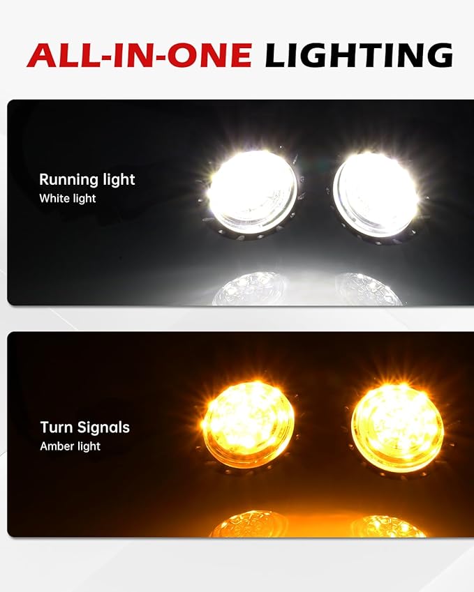 Bullet Style Motorcycle LED Turn Signals, Front Driving Light & Amber Indicator, Zinc Alloy Housing, M10 Mount Universal Fit for Cruiser Bobber Chopper Cafe Racer (Black-Front)