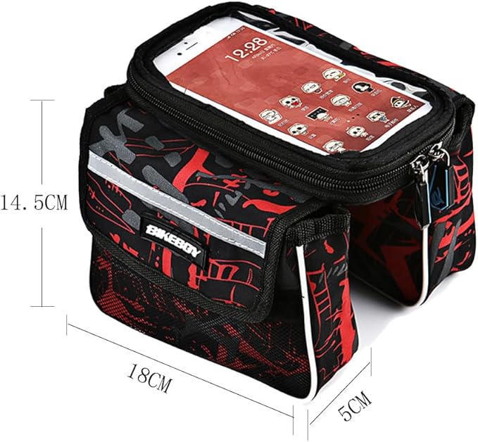Bicycle bag, cycling touch screen mobile phone, mountain bike crossbeam, saddle front beam, upper pipe bag for men and women's clothing (red)