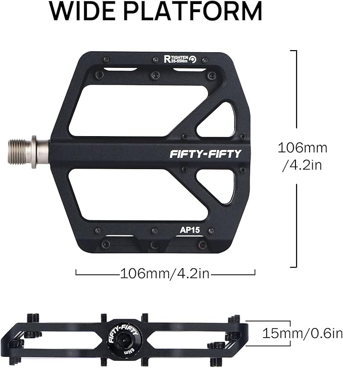 FIFTY-FIFTY Mountain Bike Pedals, Non-Slip and Aluminum Alloy Bicycle Flat Pedals, 9/16" Sealed Bearing, Lightweight and Wide Platform for All Mountain, Enduro, Downhill, E-Bike, MTB