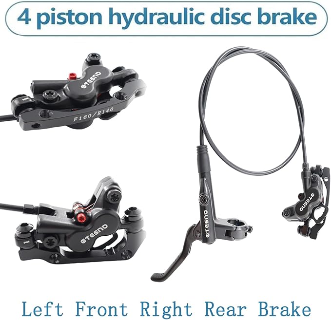 MTB Hydraulic Disc Brakes Set Left Front 800mm Right Rear 1400mm with 160mm Rotors,Aluminum Oil Pressure Calipers Levers for Mountain bike E-Bike Fat Bike Road Bike
