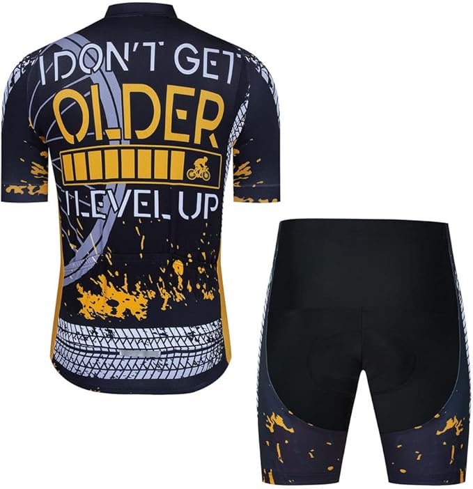 Men Cycling Jersey Set Cycle Short Sleeve Shirt and 3D Cushion Shorts Padded Suit Biking Top
