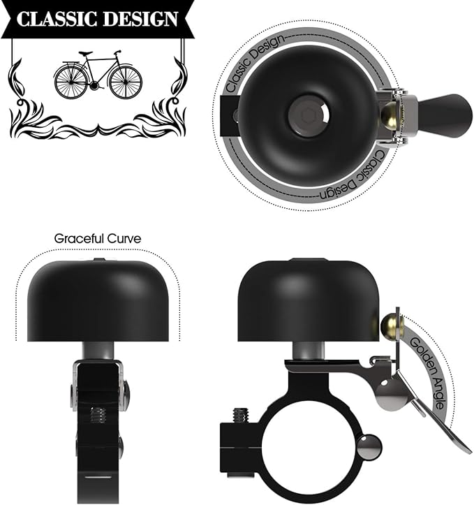 Vintage Brass Bike Bell – Loud & Clear 90dB Sound, Durable Metal Bicycle Bell for Adults & Kids, Fits 0.87'' - 1.25'' / 22.2-31.8mm Handlebars, Easy Install for Road & Mountain Bikes