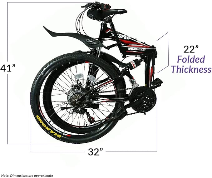 Xspec 26" 21 Speed Folding Mountain Bike Bicycle Trail Commuter for Adults