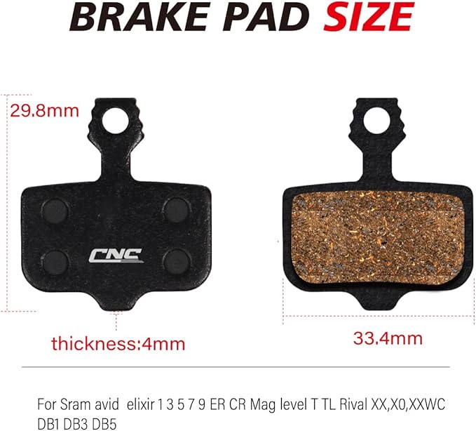 Bicycle Disc Brake Pads for Avid Elixir 1 3 5 7 9 ER CR Mag,Bike Brake Pads for Sram Level T TL Rival XX,X0,XXWC DB1 DB3 DB5 MTB Brake Pads. （Resin/Semi-Metallic）