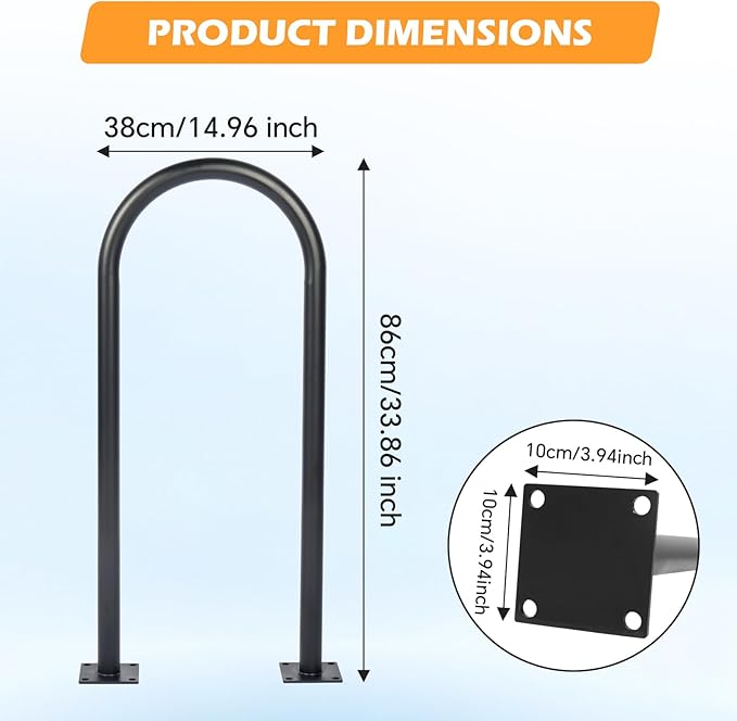 33" U-Shaped Bike Rack 2-3 Bikes Capacity Bicycle Parking Rack Heavy Duty Steel Bike Holder Weather-Resistant Floor Mount Bicycle Stand for Outdoor Streets, Yards, Parks, Sidewalks & Garages