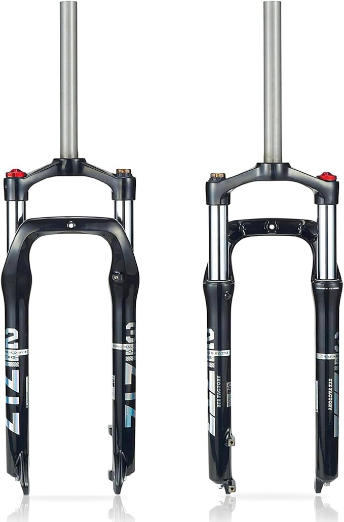 ZTZ 26 x 4.0 inch Fat Tyre MTB Suspension Fork - 100 mm Travel, 135 mm Spacing Hub, 9 mm QR, Manual Lockout Oil Spring Mountain Bike Front Fork, Ideal for Snow Beach XC Mountain Bikes