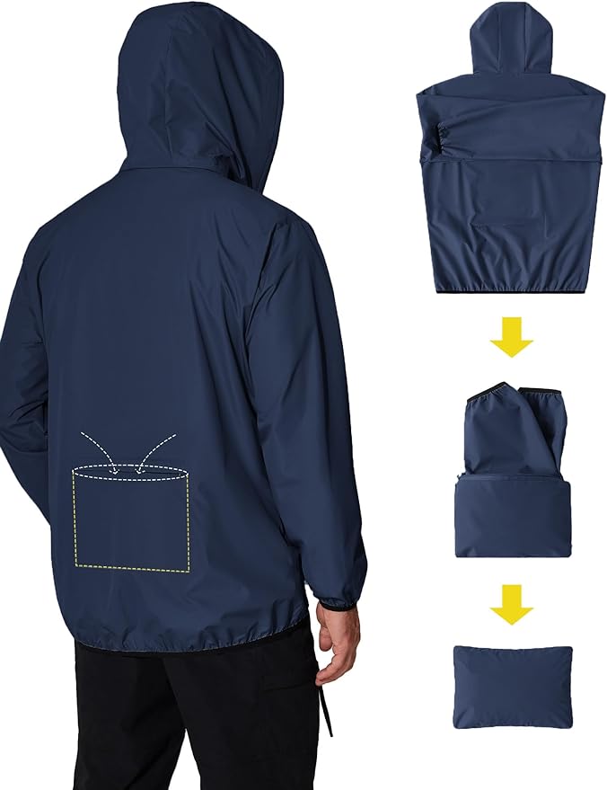 COOFANDY Men's Light Rain Jacket with Hood Packable Waterproof Raincoat Golf Rain Gear Travel Hiking Windbreaker