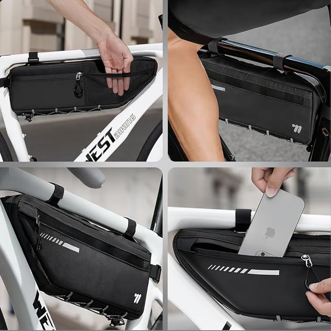 Top Tube Bike Bag - 2.6L Bike Frame Bag with Water Resistant Zipper, Large Capacity Bicycle Bag, Durable Cycling Bag for Mountain Road Bikes, Anti Scratch Bike Top Tube Bag with Side Pockets