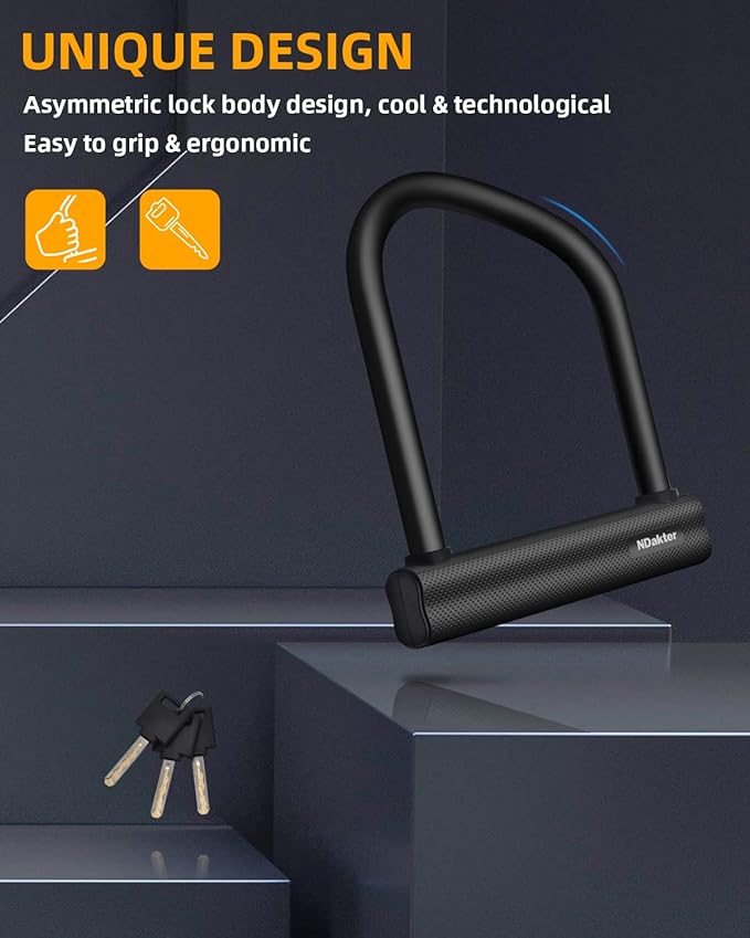 NDakter Bike Locks Heavy Duty Anti Theft 18mm Thick, Motorcycle U Lock with 4FT x 6mm Security Chain, 3Keys Large U-Shape Electric Bicycle Wheel Lock for Ebike, Escooter, Fat-Tire Dirt-Bike, Tricycle
