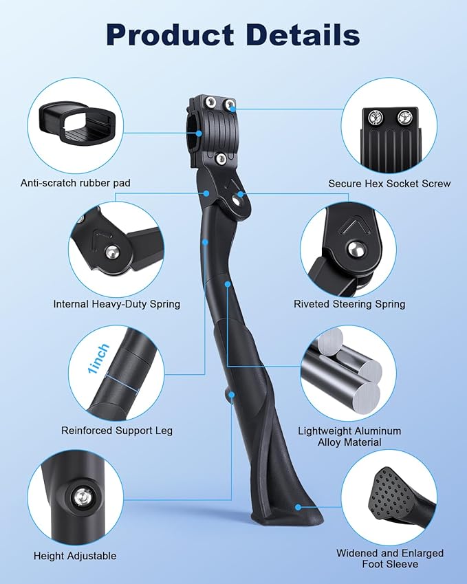 Bike Kickstand Adjustable for Adult Bikes 24-29 Inch, Bicycle kickstand Aluminium Alloy, Anti-Slip Foot Pad Bike Stand Leg, Fits Mountain Bike, Commuter & Cargo Bicycle