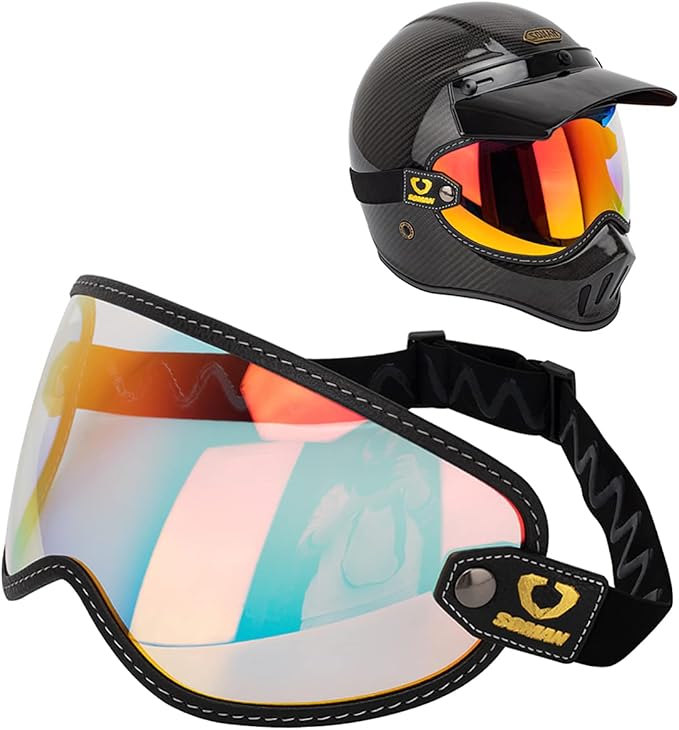 Retro Motorcycle Helmet Shield Bubble Visor, PC Goggles Lens Replacement for Off-Road Cruiser Motorcycle Helmet Bell Moto-3