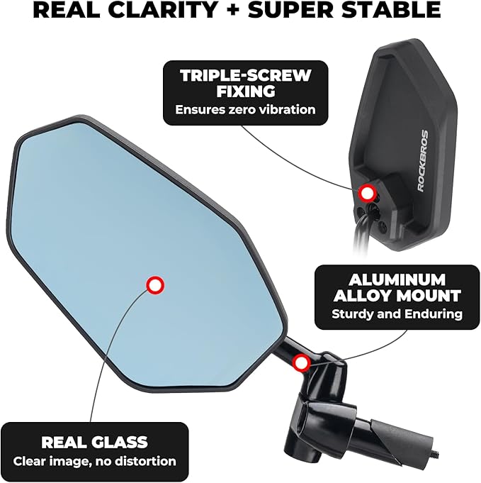 ROCKBROS Bike Bar End Mirrors,Bike Mirror,360°Adjustable Safety Bicycle Rear View Mirror, Anti-glare Blue Len, Cycling Accessories