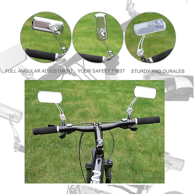 Bicycle Mirrors for Handlebar, A Pair of 360 Adjustable Rotation Bike Mirrors Handlebar Rearview Mirror, Bicycle Cycling Rear View Mirrors Mountain Bike Mirror-Sliver