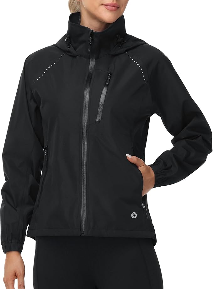 Nepest Womens Cycling Rain Jackets Lightweight Waterproof Biking Running Windbreaker UPF 50+ Reflective Packable Hooded