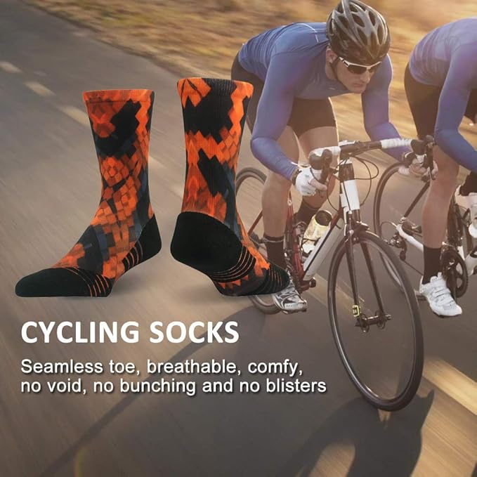 HUSO Cycling Socks for Men Women, Novelty Bike Socks Fun Running Basketball Athletic Crew Socks 3, 4, 7 Pairs