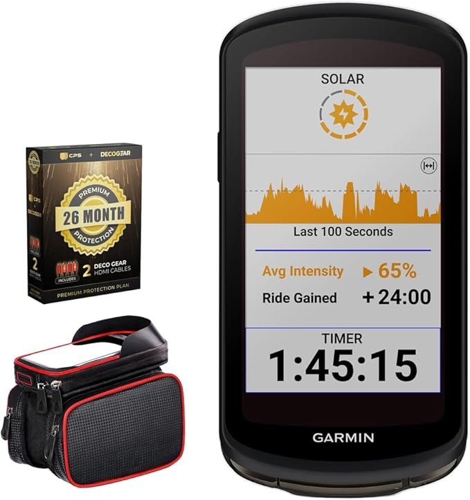 Garmin Edge 1040 Solar GPS Cycling Bike Computer 010-02503-20 Bundle with Deco Essentials Bike Frame Cell Phone Mount and Deco Gear CPS 26 Months Exclusive Protection (BEACH-CPS-261000)