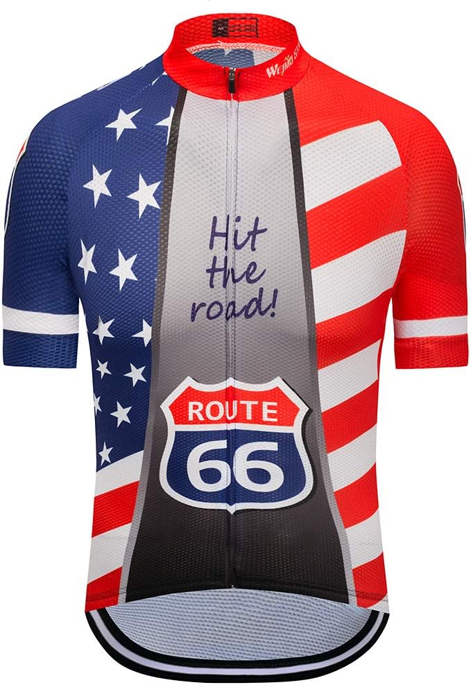 Cycling Jersey Short Sleeve USA Style Bike Tops with Pocket Reflective Stripe