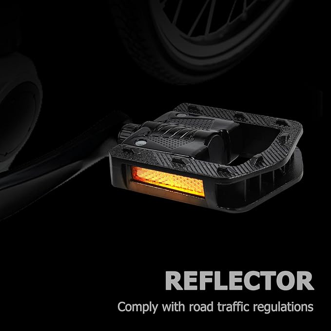 Folding Bike Pedals, Mountain Bike Pedals CNC Aluminum Bicycle Flat Pedals, 9/16'' with Reflective Strips | Non-Slip | Waterproof | Wide Flat Cycling Pedals for E-Bike, Urban Commute, MTB Bikes