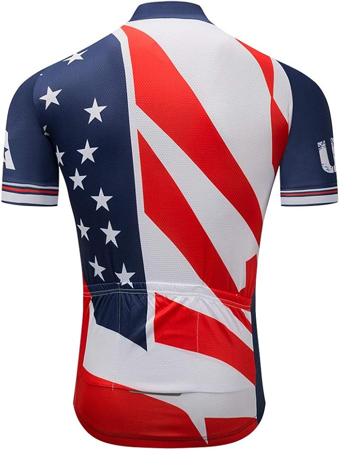 Cycling Jersey Short Sleeve USA Style Bike Tops with Pocket Reflective Stripe