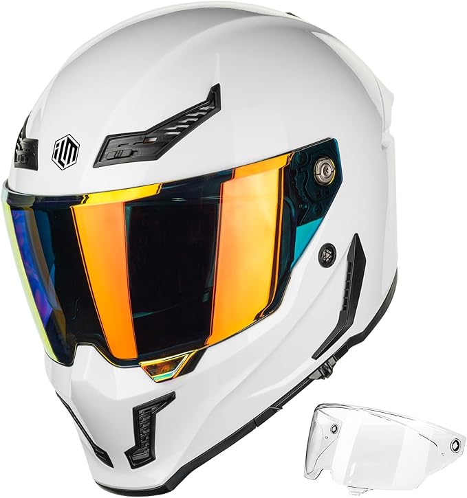 ILM Motorcycle Helmets for Adult Men Women Full Face DOT ECE Powersports Dual Visor Street Racing Helmet with Pinlock Cascos para Motos Model MF509 (Whites, L)