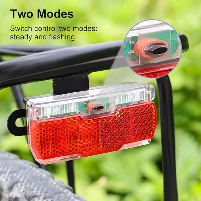 Bike Rack Tail Light with 2 Modes Steady and Flashing, Bicycle Rear Rack Light Easy to Install on Cargo Rack, Fit 50mm Bolt Holes Mount, Taillight for Bicycle