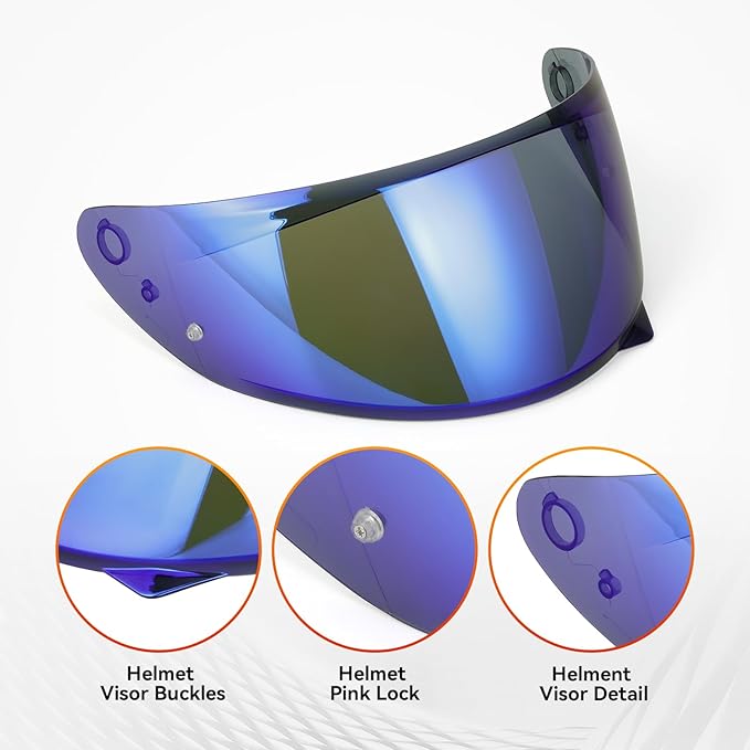 LKV HJ-34P Helment Visor Replacement - HJC C10 Motocycle Helmet Visor UV Protection Face Shield Compatible With HJ34P HJC C10 (Chrome Blue)