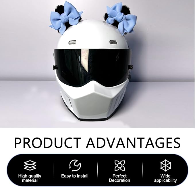 2 PCS Bow Ears Motorcycle Helmet Decor, Cute Cartoon Cat Ears Helmet Decoration, Removable Self Adhesive Motorcbike Bow Accessories, Universal for Most Ski, Bike & Motorcycle (Blue)