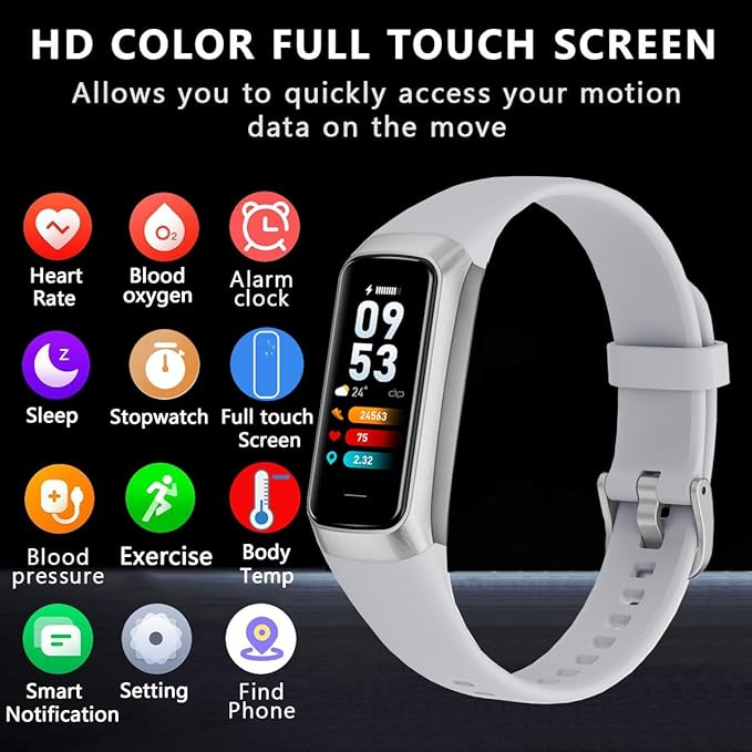 Fitness Tracker with 24/7 Heart Rate Sleep Blood Oxygen Monitor,IP68 Waterproof Smart Watch,1.10''AMOLED Touch Color Screen,Step Counter Health Activity Trackers for Women Men (Grey)