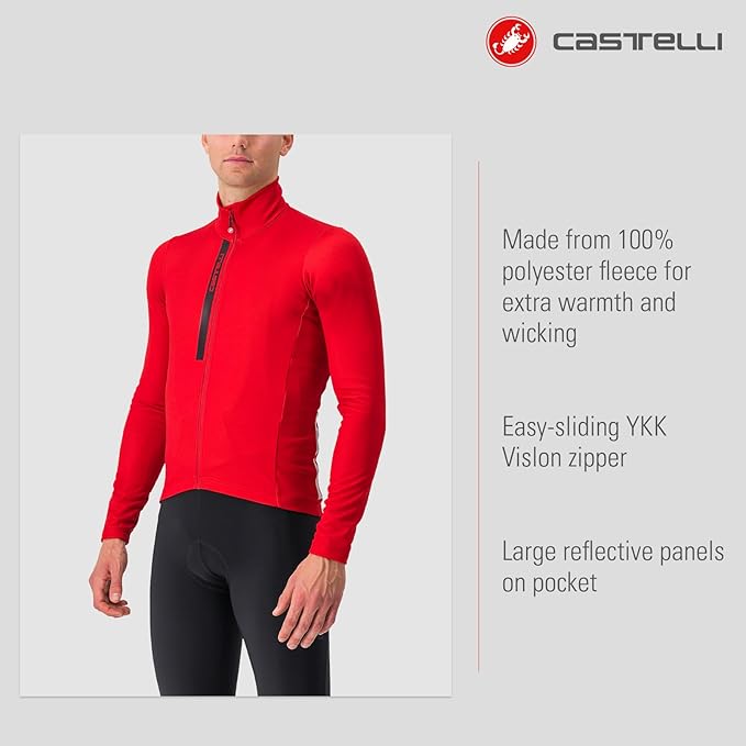 CASTELLI Men's Entrata Thermal Jersey, Long Sleeve Zip Up Fleece Insulated Base Layer for Winter Road Cycling I Gravel Biking