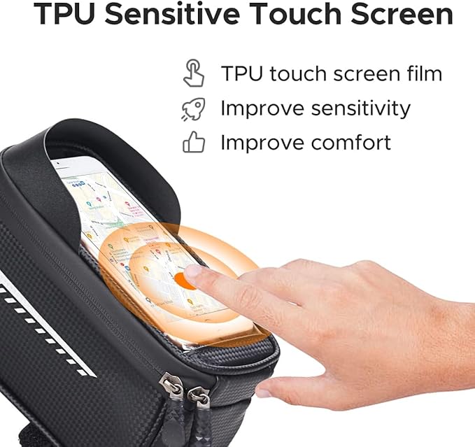 ENGWE Ebike Front Frame Bag for Mountain Bicycles,Compartment with TPU Phone Pocket Screen, Big Storage Waterproof Bike Bag, Phone Pouch for Iphone X/Max,Iphone 11 Pro Max 8plus Below 6.5''