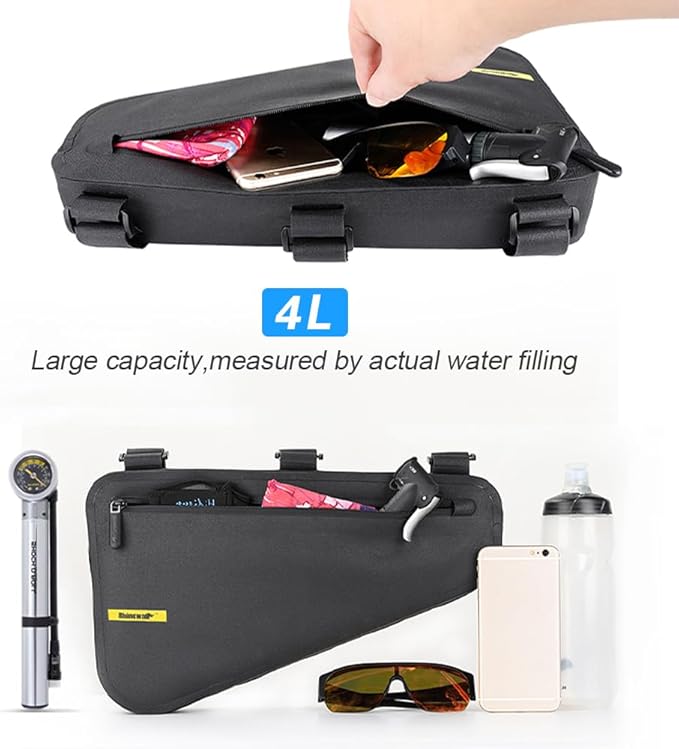 Rhinowalk Bike Frame Bag Bicycle Triangle Bag Waterproof Under Top Tube Bag Front Storage Pack for Road Mountain Cycling, Black