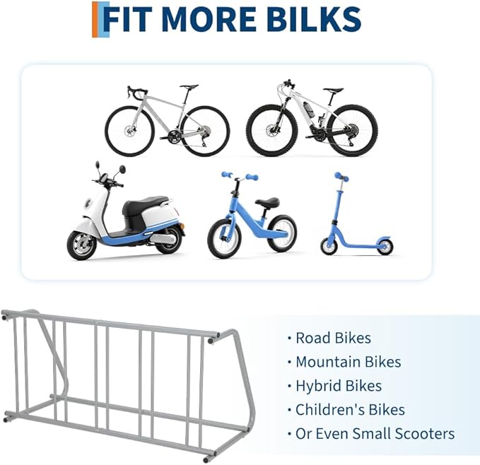 Floor Bike Rack, 10-Bike Dual-Side Grid Bicycle Floor Parking Stand, All-Steel Garage Bike Rack, Storage Stand for Streets, Yards & Bike Events,