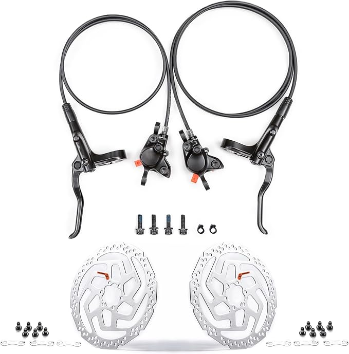 Cyclon MT200 MTB Hydraulic Disc Brakes Set, Left Front 800mm Right Rear 1500mm Aluminum Alloy Hydraulic Bike Brakes with SM-RT Rotors, Dual Disc Piston Fit 160mm/180mm Rotors Bike Hydraulic Brakes