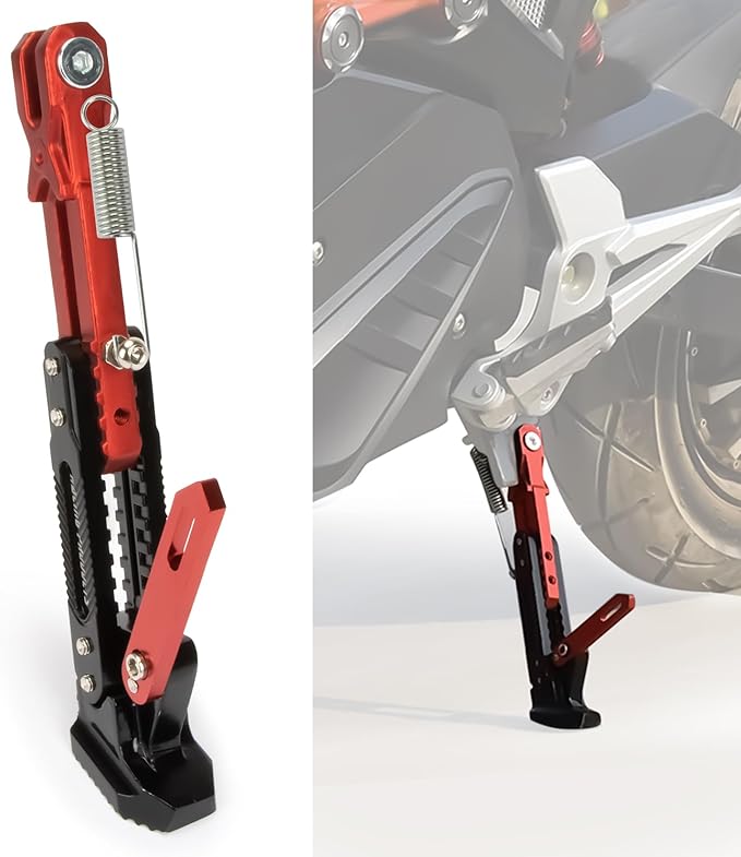 Universal Motorcycle Side Stand - PSLER Adjustable Aluminum Alloy Short Motorcycle Kickstand for Electric Scooter Motorbike Mini Pit Dirt Bike, Red