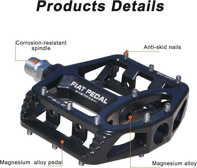 UPANBIKE Magnesium Alloy Bike Pedals 9/16'' Spindle Bearing High-Strength Non-Slip Large Flat Platform for Mountain Bike Road Bicycle