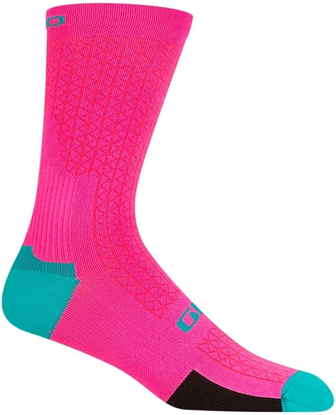 Giro HRc Team Unisex Adult Training & Racing Cycling Crew Socks - Neon Pink/Screaming Teal (2024), Medium
