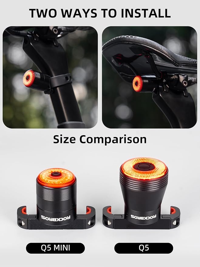ROCKBROS Bike Tail Light Smart,Brake Sensing Bicycle Rear Lights for Night Ride,Ultra Bright LED Back Lights,Type C USB Rechargeable,IPX6 Waterproof,Cycling Safety Taillight Accessories