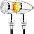 Bullet Style Motorcycle LED Turn Signals, Front Driving Light & Amber Indicator, Zinc Alloy Housing, M10 Mount Universal Fit for Cruiser Bobber Chopper Cafe Racer (Chrome-Front)