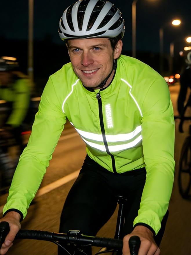 WOSAWE Men's High Visibility Cycling Wind Jacket Water Resistance Reflective Windbreaker