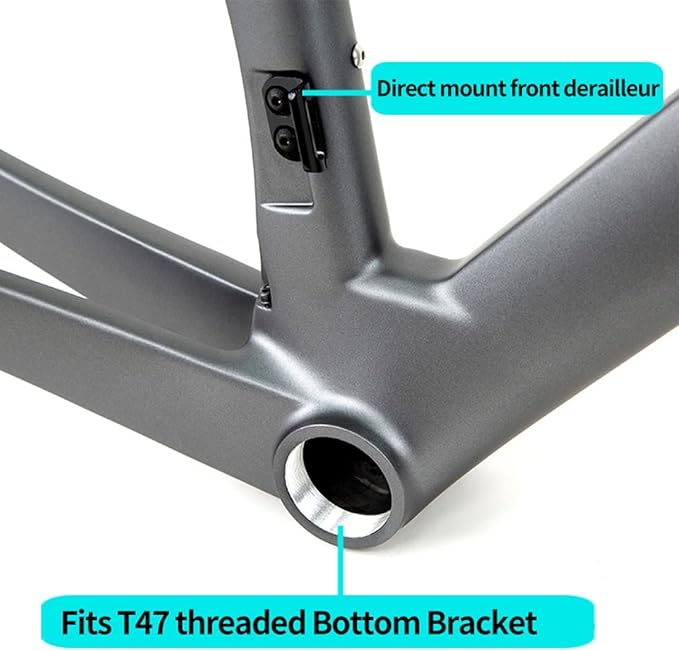 Carbon Fiber Road Bike Frameset Disc Brake Thru Axle Breaking Wind Racing Frame 43.5/46/48/50/52/54/56CM Internal Routing ， for 700C Wheels (Color : Black, Size : 56CM)