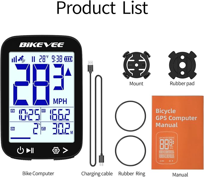 Bike Speedometer GPS Wireless Cycling Computer – Auto Start/Stop, Auto Backlight, Waterproof Bicycle Odometer MPH KM/H, 2.4" LCD Display