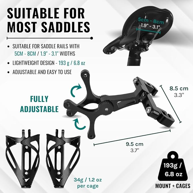 VeloChampion Double Water Bottle Cage Mount Holder. for Cycling Triathlon or Time Trial Bikes. Alloy Black