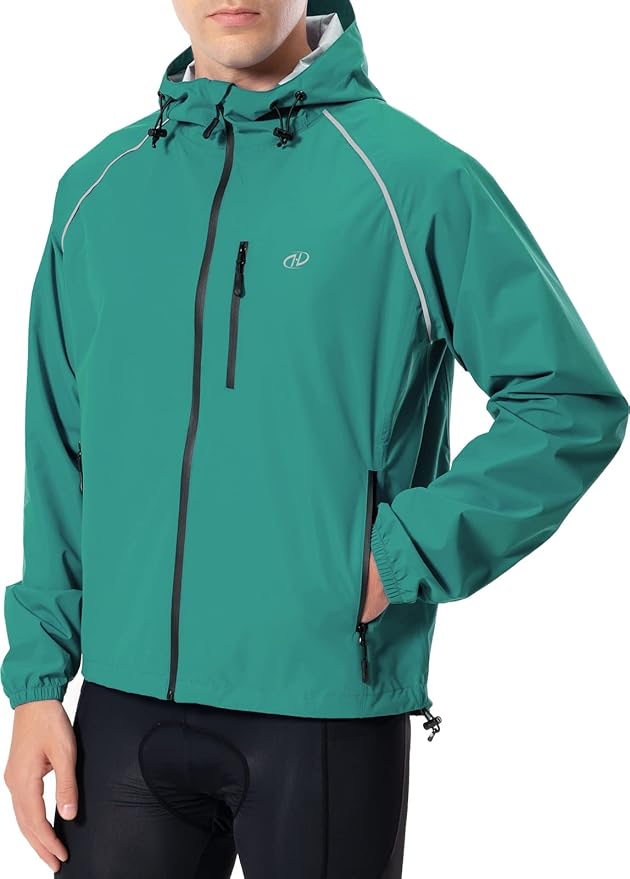 Men's Cycling Running Rain Jacket Lightweight Waterproof Biking Hiking Windbreaker Raincoat Reflective Packable