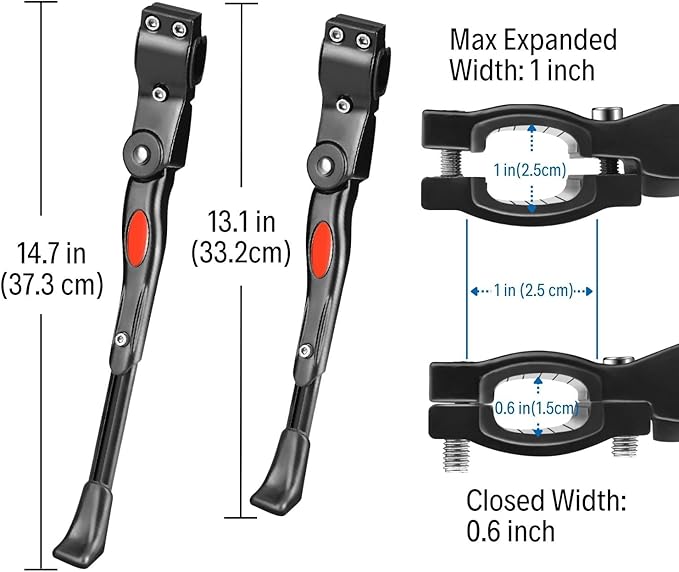 Flexzion Bike Kickstand Bicycle Road Mountain Cycling Rear Mount Side Stand Aluminum Adjustable Alloy Replacement Kickstand for Mountain Bike Fits for 22-26 inch Tires in Black